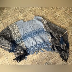 Charming Charlie Blue and Black Geometric poncho